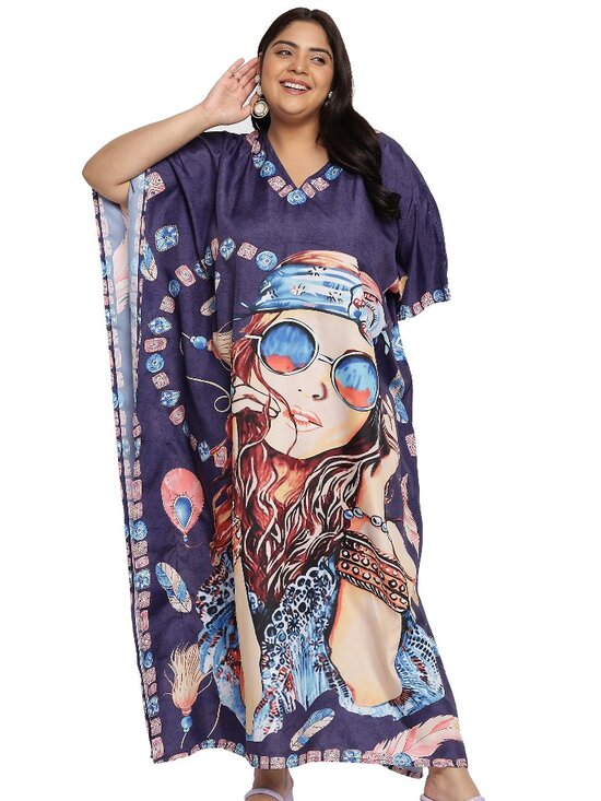 Gypsie Blu Dresses & Skirts - Plus Size Purple Lady Print Kaftan Dress Boho Resort Beach Cover Up